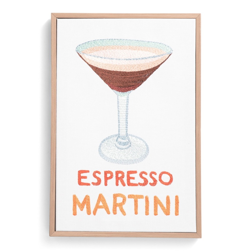 ARTISANA BY OLIVER Espresso Martini Embroidered Wall Art Wooden Frame 10x15
